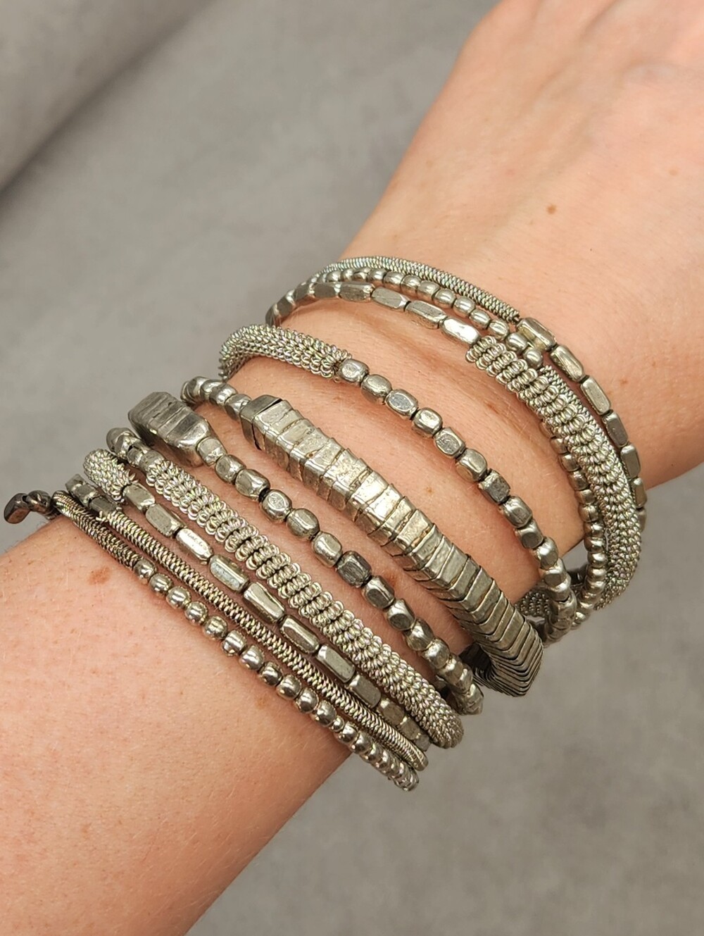 Spiral Cuff Bracelet Wrap Bangle Silver Tone Metallic Textured Boho Ethnic Artsy